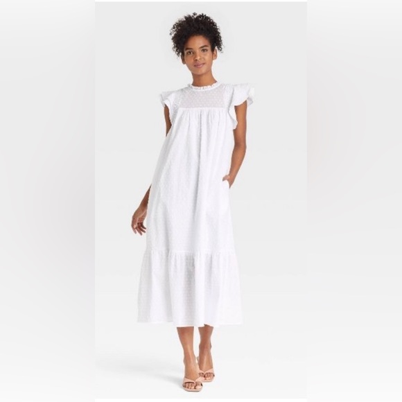 NWT! Who What Wear Flutter Sleeve Dress in White, Size Medium - Picture 3 of 3